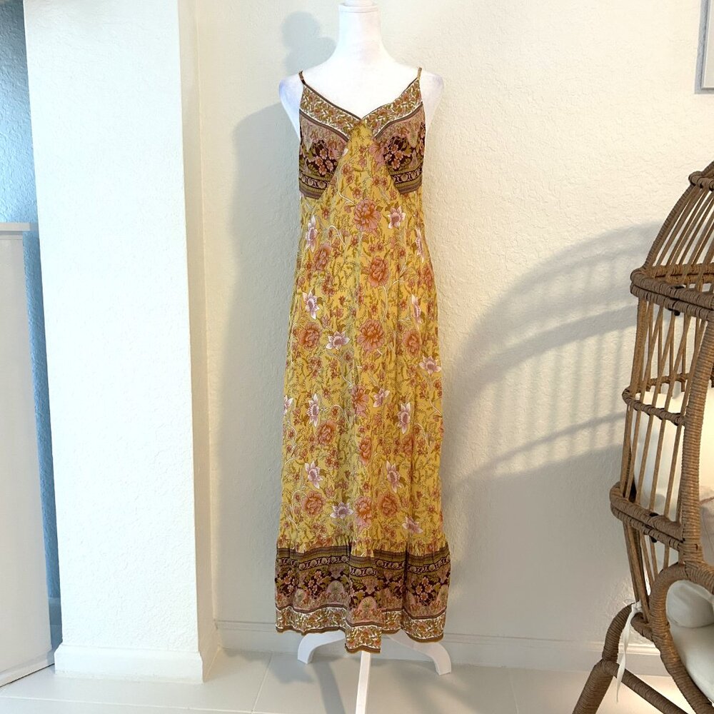 Abyoxi Goldenrod Boho Floral Maxi Dress
